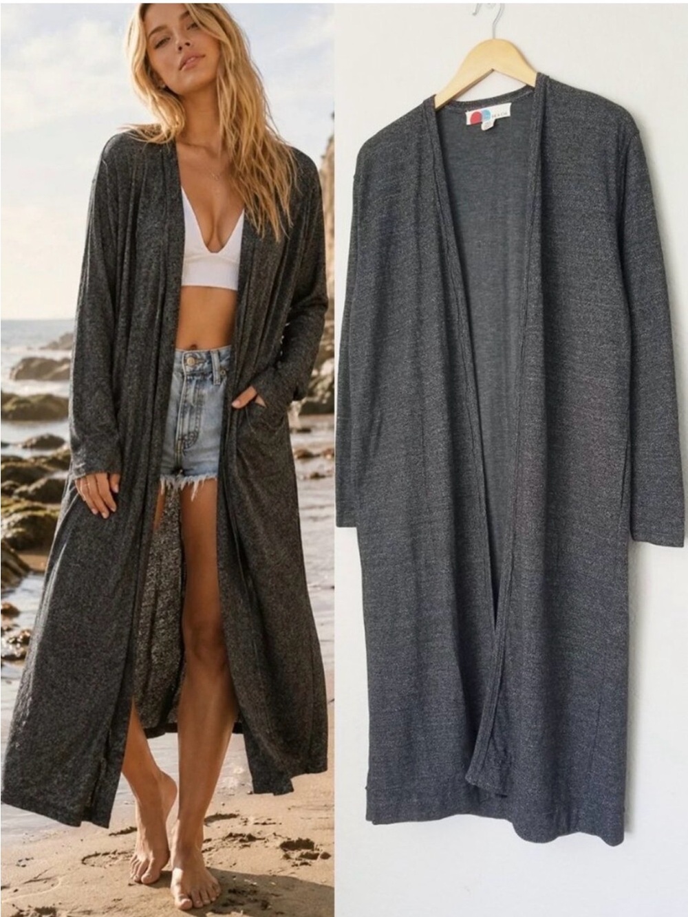 Free People Beach Bicoastal FP Cardigan Charcoal Gray Long Duster Small